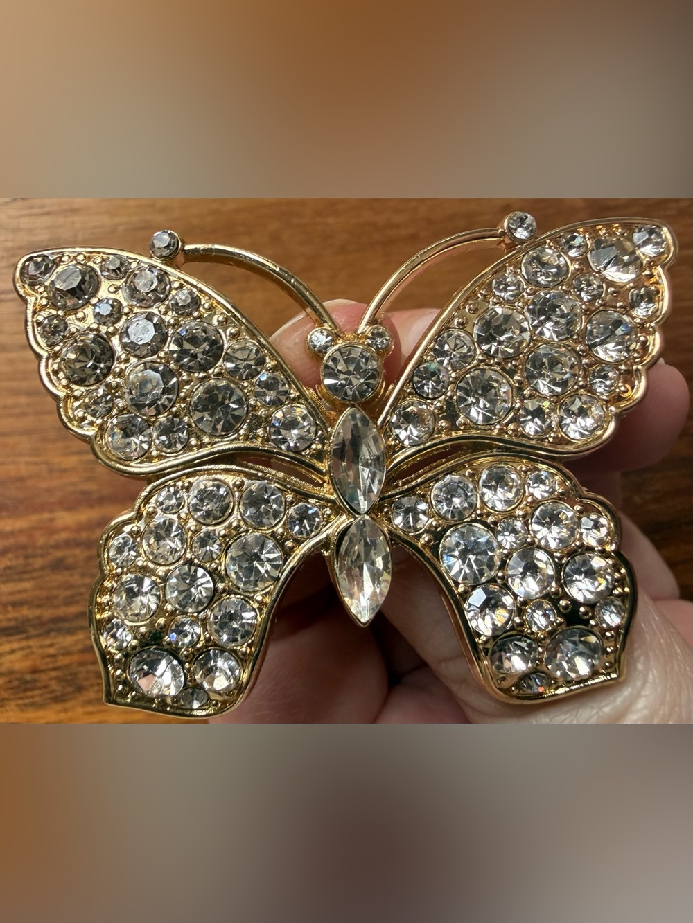 Monet Gold-Tone Butterfly Brooch with Clear Rhinestone Pin - Picture 2 of 3